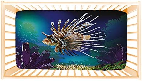 ANGELJUAN Soft Fitted Crib Sheet Stretchy Breathable Toddler Sheet with Underwater Fish Design