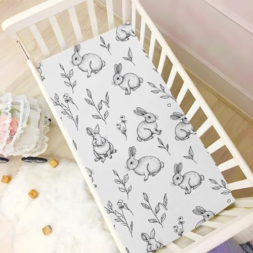 ALAZA Rabbit Black White Graffiti Crib Sheet for Boys and Girls