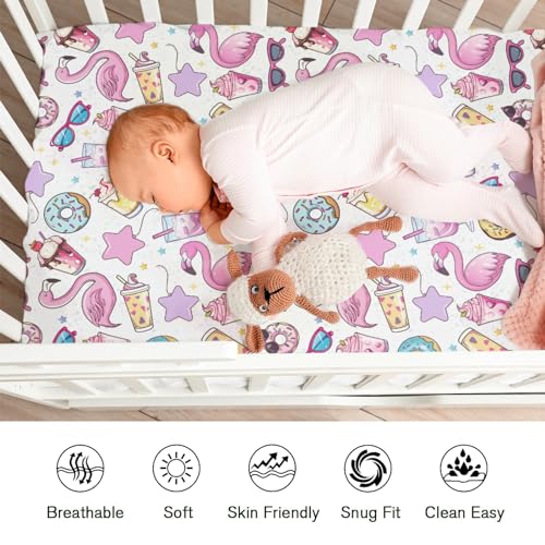 Pink Flamingo Ice Cream Sunglasses Crib Sheet 52x28