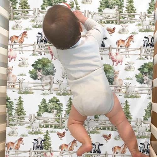 Farm Life Crib Sheets 52x28 Inch for Boy Girl 2 Pack