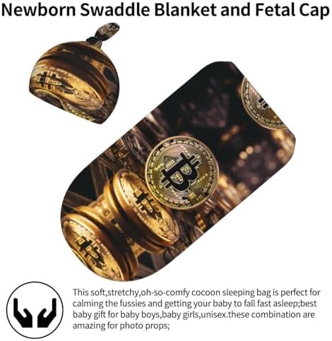 Bitcoin Baby Sleep Swaddle Blanket Set with Head Cap