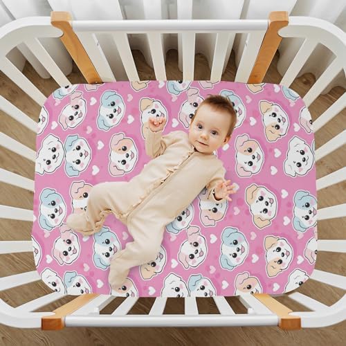 KEIGE Cute Dog Puppy Crib Sheet for Baby Bedding