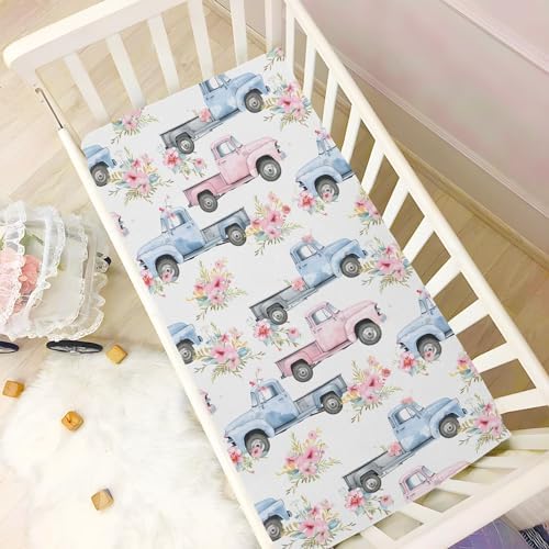 ALAZA Baby Crib Sheets White Background with Flowers Pattern