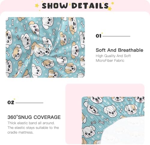 Cute Dog Puppy Bone Fitted Crib Sheet for Baby Bed