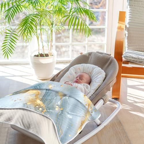 KICPOAY Grey Gold Marble Baby Swaddle Blanket