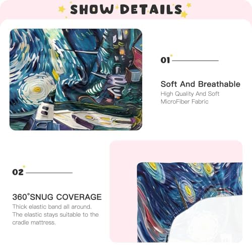Joisal Oil Painting Starry Night Crib Fitted Sheet
