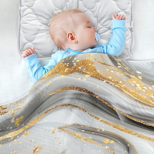 Elegant Marble Grey Gold Baby Swaddle Blanket