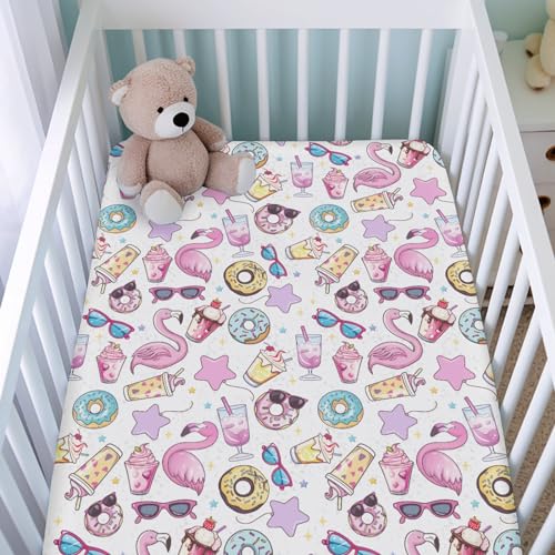 Pink Flamingo Ice Cream Sunglasses Crib Sheet 52x28