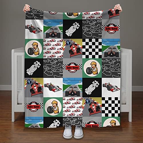 Ussunarts Racing Car Blanket with Personalized Name for Boys