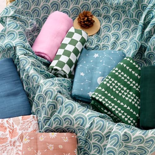Happy Flute 3-Piece Muslin Swaddle Blankets Green