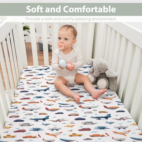 Colorful Planes Cars Baby Crib Sheet Retro 52x28