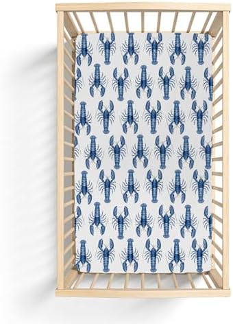 Watercolor Blue Lobster Crib Sheets 52x28 Nautical Fit
