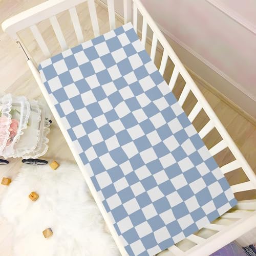 VIGTRO Blue and White Check Crib Sheets for Boys Girls