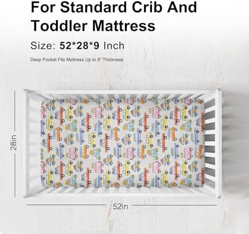 KASTLEE Colorful Classic Car Crib Sheets 52x28