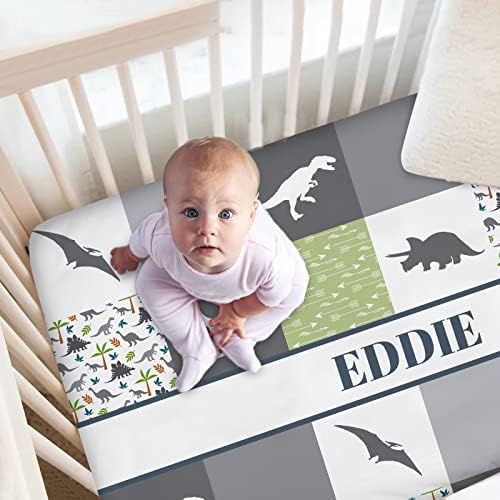 Personalized Crib Sheets with Name Dinosaur Design for Boys Girls