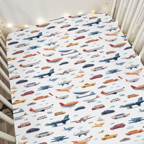 Colorful Planes Cars Baby Crib Sheet Retro 52x28