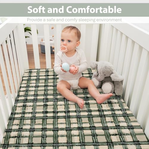 Watercolor Green Tartan Crib Sheets 28x52 Standard Fit