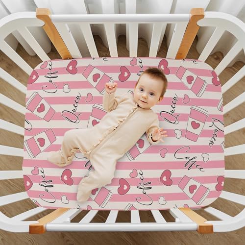 Coffee Queen and Hearts Stretchy Crib Sheet