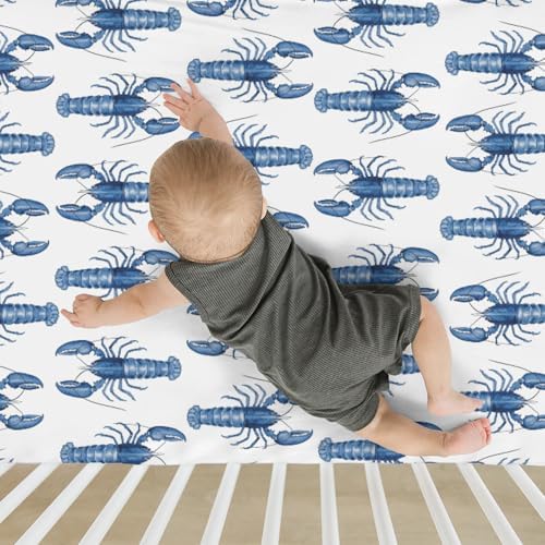 Watercolor Blue Lobster Crib Sheets 52x28 Nautical Fit