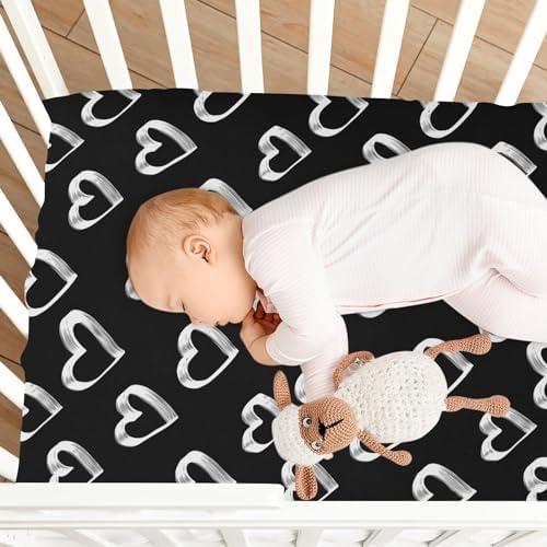 Hearts Black and White Crib Sheets for Baby Toddler