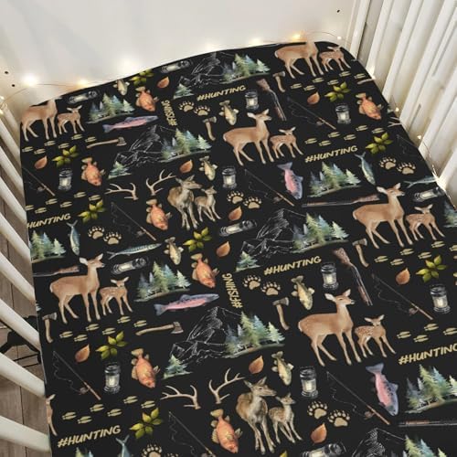 ZoUbqchY Baby Crib Sheets Deer Fish Animal 52x28 Inch Fitted Mattress Cover