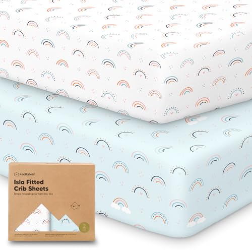 KeaBabies 2-Pack Crib Sheets - Jolly Rainbow 52x28 Soft Breathable
