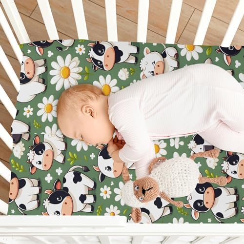 ALAZA Cow Daisy Farm Animals Crib Sheets for Girls and Boys