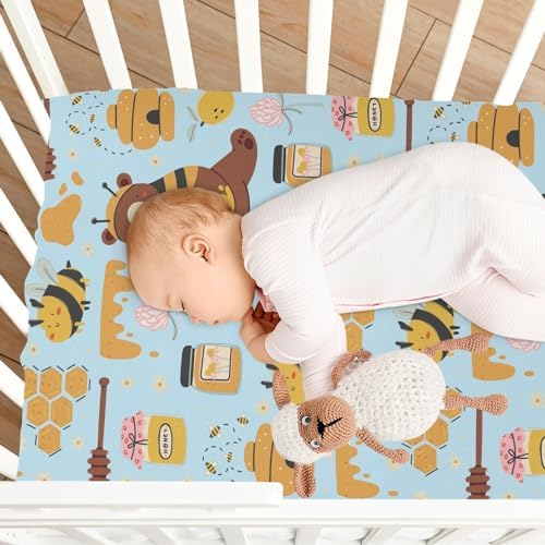 KICPOAY Fitted Crib Sheets with Bees and Bear Pattern