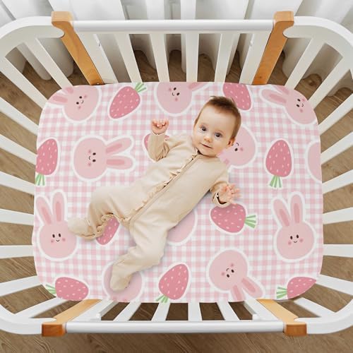 KICPOAY Fitted Crib Sheets with Strawberry Rabbit Pattern