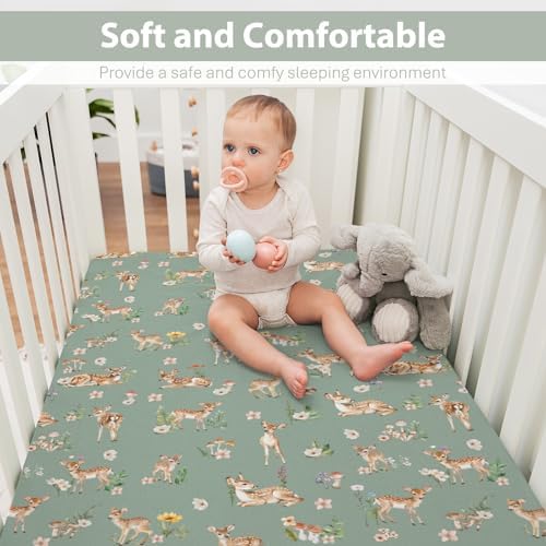 Deer Flowers Fawn Baby Crib Sheet 52x28x9 Inches