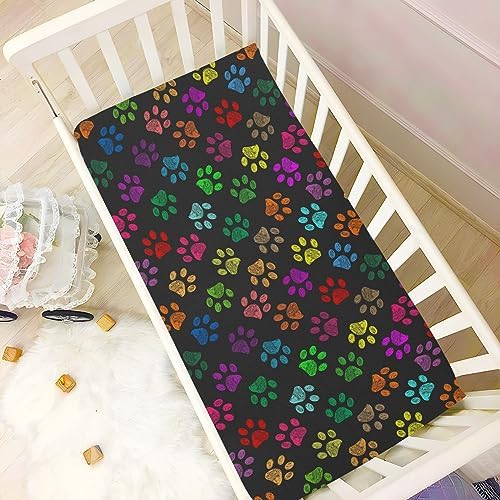 SHJI Baby Crib Sheet with Paw Prints Design 52x28in