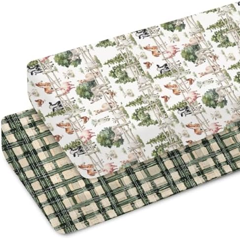 Farm Life Crib Sheets 52x28 Inch for Boy Girl 2 Pack