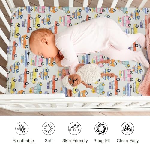 KASTLEE Colorful Classic Car Crib Sheets 52x28