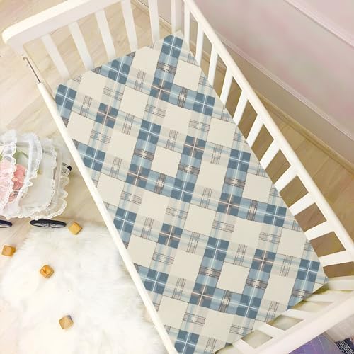 Wassud Pastel Blue Plaid Crib Sheets Set for Boys and Girls