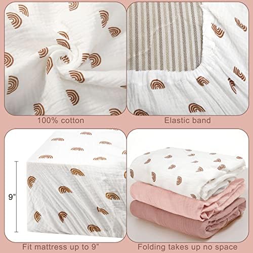 Newwiee 3 Pcs Muslin Crib Sheets 24 x 38 Cotton Fitted Baby Bedding