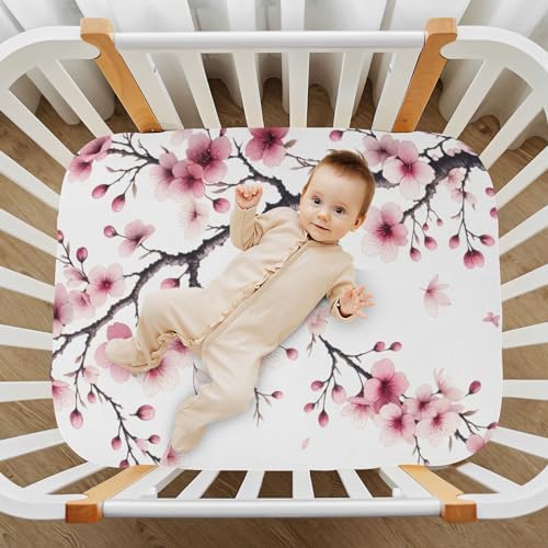 ALAZA Pink Cherry Blossoms Crib Sheets for Boys and Girls