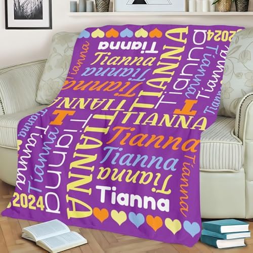Custom Blanket with Name Personalized Purple Swaddling for Baby