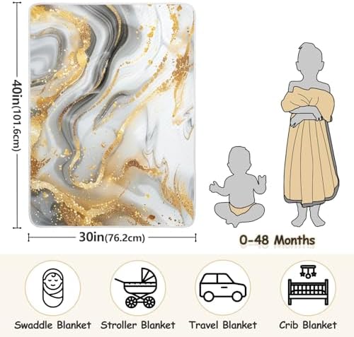 Elegant Marble Grey Gold Baby Swaddle Blanket