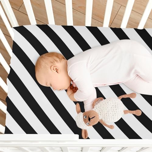KICPOAY Black and White Diagonal Crib Sheets Stretchy Playard Sheets for Baby