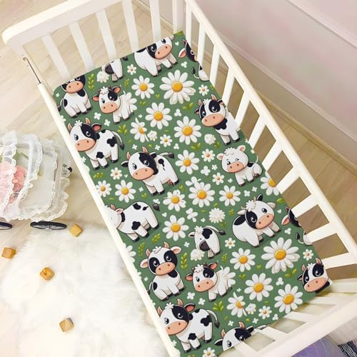 ALAZA Cow Daisy Farm Animals Crib Sheets for Girls and Boys