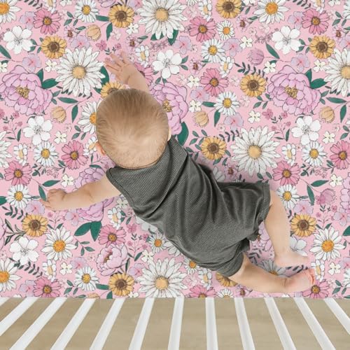 Boho Floral Crib Sheets for Boy Girl 28x52 Inches