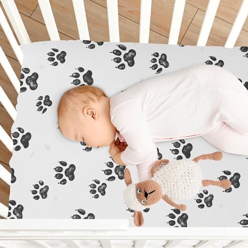 ALAZA Bear Footprint Crib Sheets for Girls and Boys