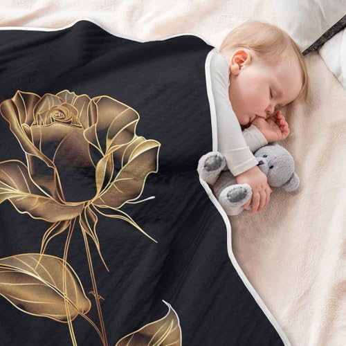 KICPOAY Golden Luxury Rose Baby Swaddle Blanket