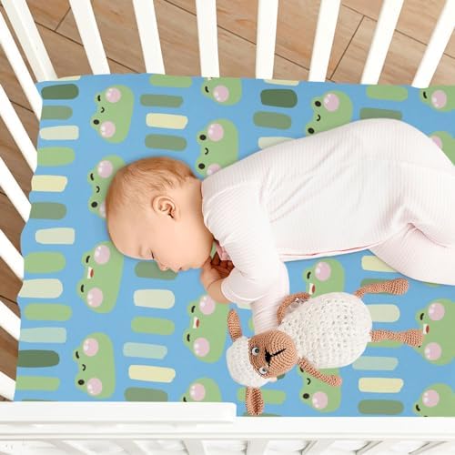 KICPOAY Fitted Crib Sheets with Green Frog Cartoon Design