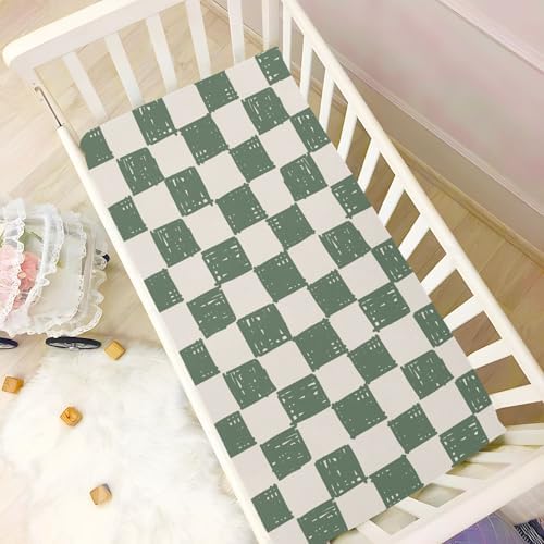 Light Green Checkerboard Doodle Fitted Crib Sheets for Baby
