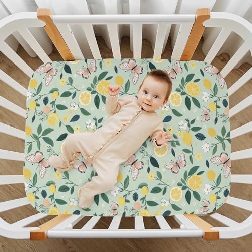 KEIGE Lemon Butterfly Crib Sheet for Baby Bed
