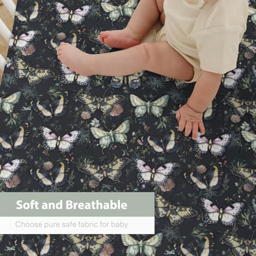Gothic Moth Black Floral Crib Sheets 28x52 Universal Fit
