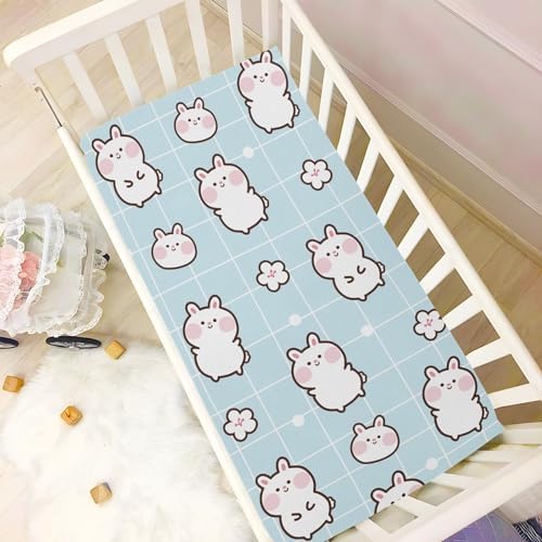 KICPOAY Crib Sheets with Bunny Flower Pattern