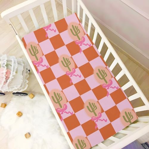Gbjiemia Cactus and Bow Crib Sheets for Neutral Bassinet