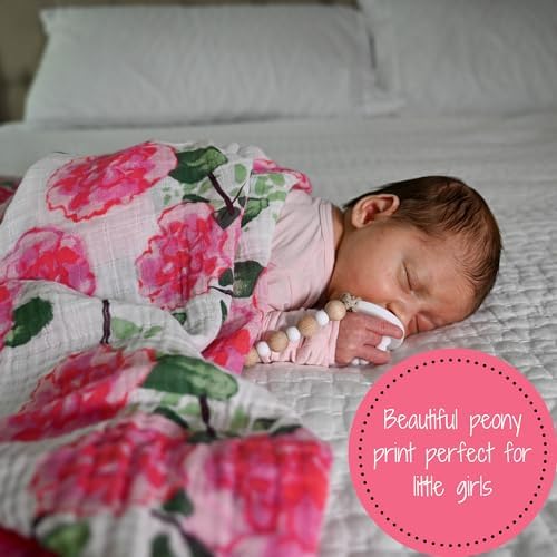 LollyBanks Peony Print Swaddle Blanket for Newborns